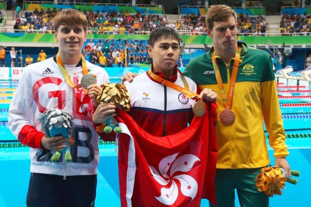 Tang Wai-lok (C) claimed the gold in the 200 metres after narrowly missing out in the 100m. Photo: HK Paralympic Committee