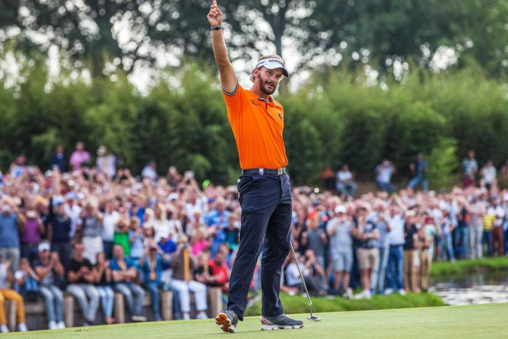 Joost Luiten of the Netherlands celebrates after winning the KLM Open at The Dutch course in Spijk. Photo: EPA