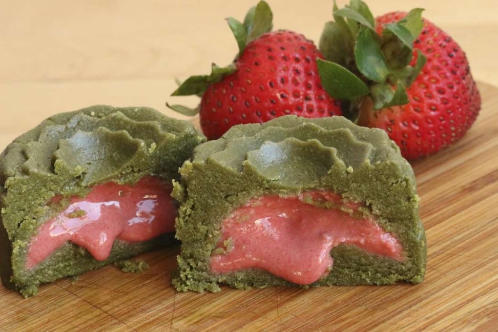The matcha strawberry raw vegan mooncake from Foodcraft – an example of a healthy Mid-Autumn Festival treat for Hongkongers.