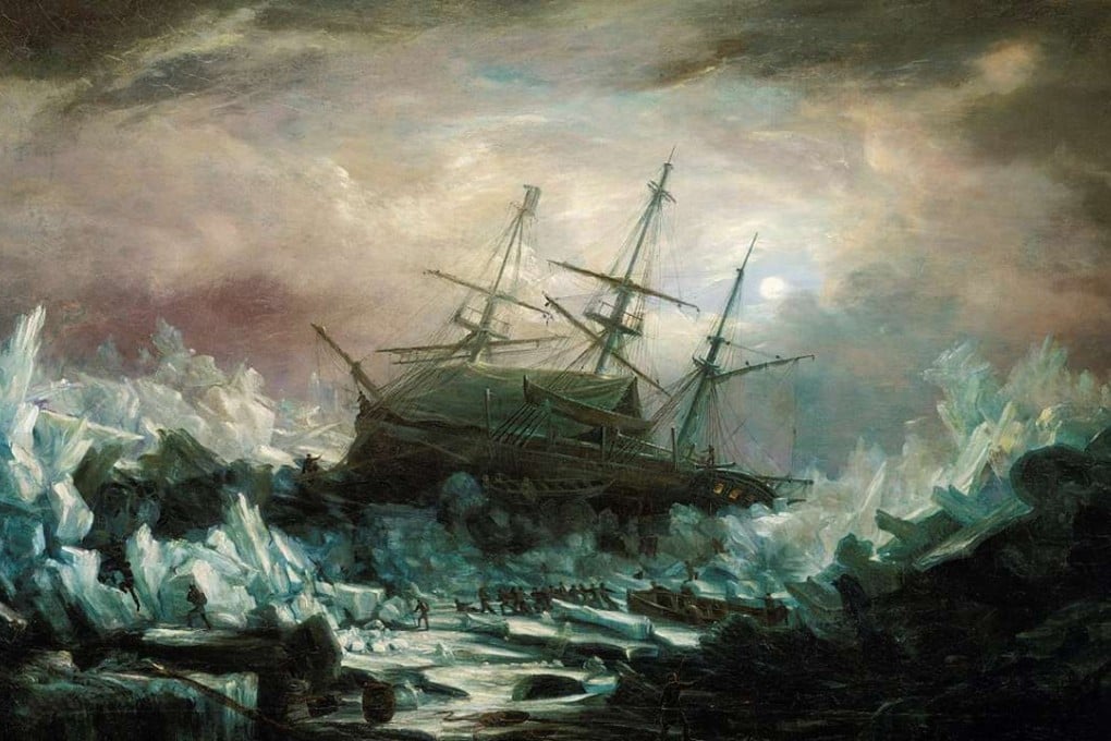 HMS Terror is depicted trapped in Arctic ice in the 1840s in this contemporary depiction by painter William Smyth. Photo: Royal Museums Greenwich