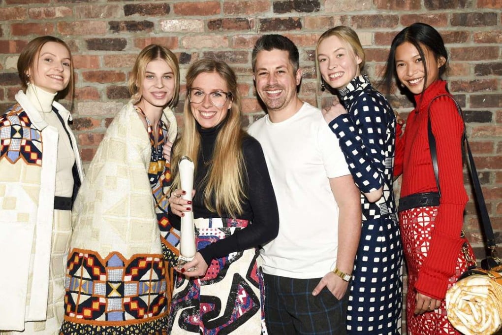 Catherine Teatum (third from left) and Rob Jones, winners of the 2015/16 International Woolmark Prize for womenswear. The competition is a key plank in Woolmark’s marketing of fine Australian merino wool.