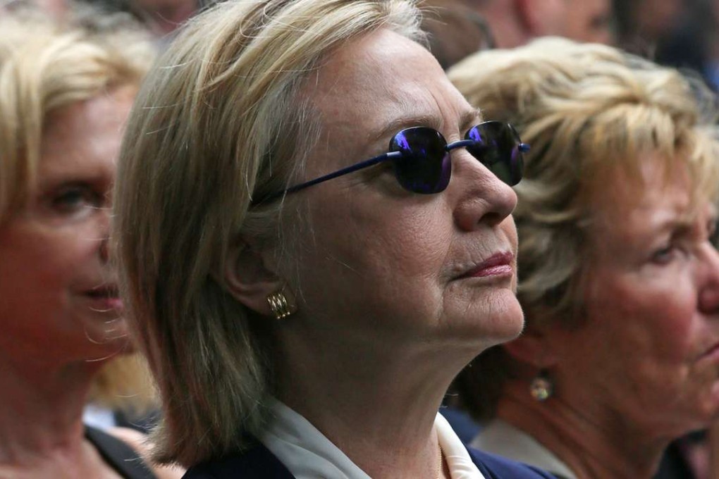 Democratic presidential candidate Hillary Clinton at the National 9/11 Memorial on Sunday before her abrupt and unsteady departure, followed by the release of her diagnosis with pneumonia. Photo: TNS