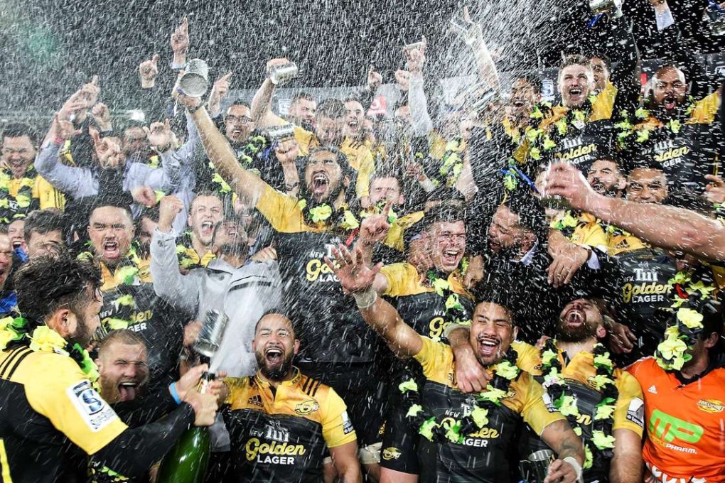 New Zealand's Hurricanes celebrate victory in the Super Rugby final last month. Photo: AFP