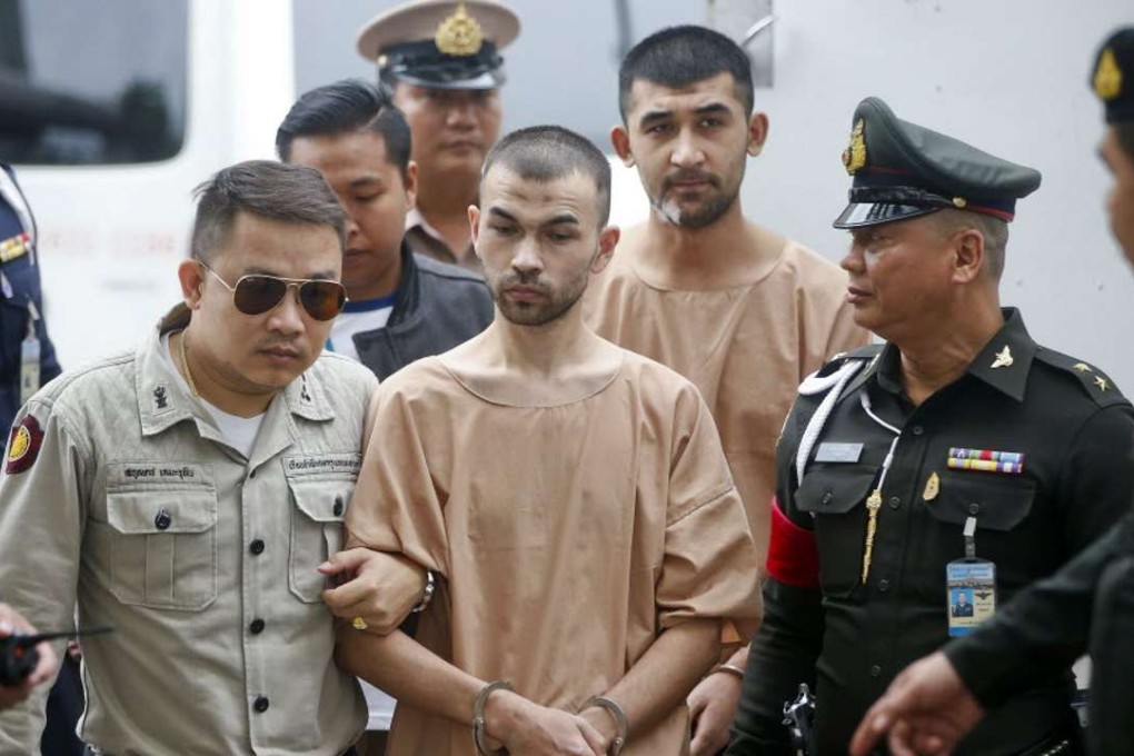 Erawan Shrine’s bombing main suspects, identified by Thai police as Adem Karadag (front), and Yusufu Mieraili (back). Photo: EPA