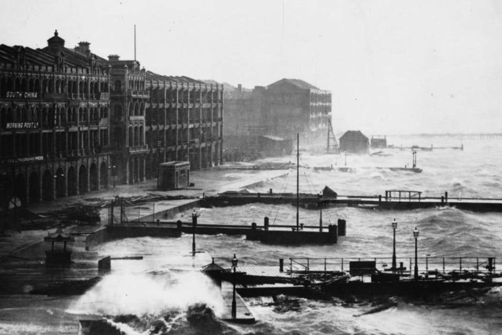 The South China Morning Post building on the Central waterfront during the 1906 typhoon.