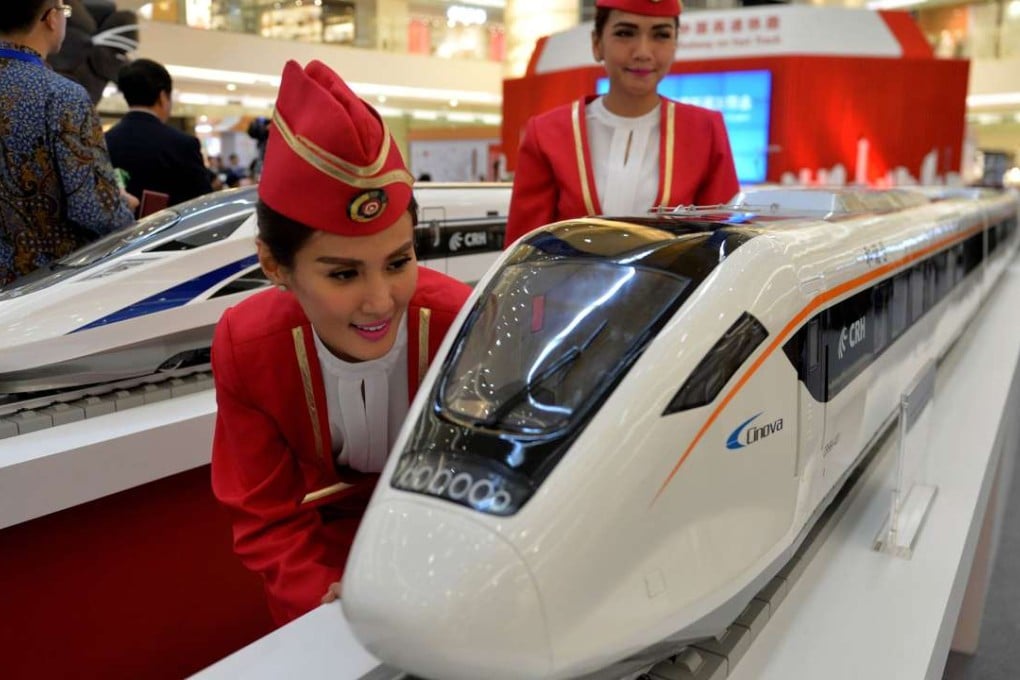 Scale models of Chinese-made bullet trains at a shopping mall in Jakarta. Photo: AFP