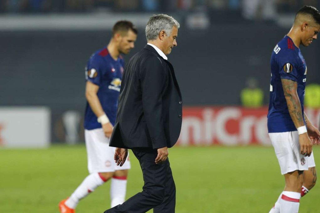 Jose Mourinho trudges off at De Kuip Stadium after his Manchester United team were downed by Feyenoord. Photo: Reuters