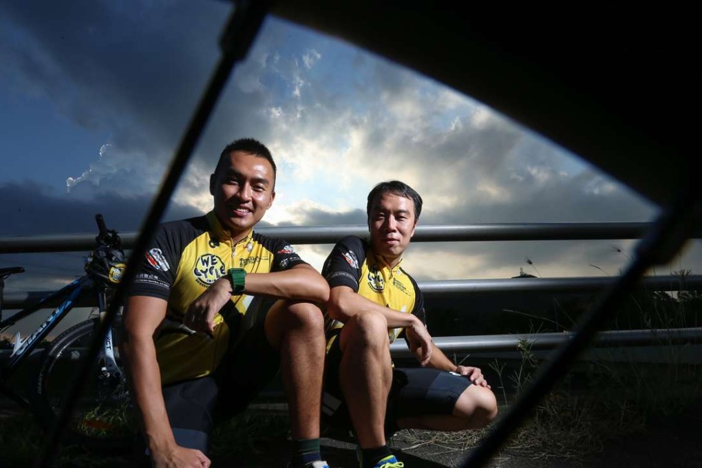 Dennis Cheung Pak-shun (left) and Leung Kwok-man from the "We Cycle", the cycle guided tour programme run by NGO for rehabilitation, they will take are part of a group of former drug abusers who will be joining the coming Hong Kong Cyclothon. 12SEP16Photo: K. Y. Cheng