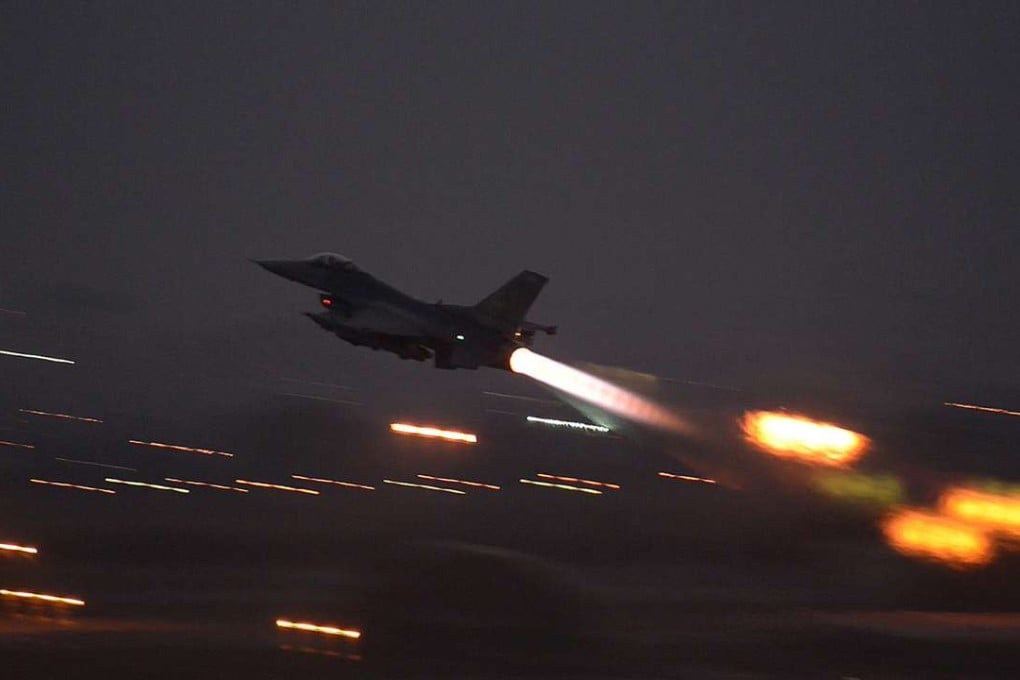 A US Air Force F-16 Fighting Falcon takes off from Incirlik Air Base, Turkey. The Russian Defence Ministry said US jets had killed more than 60 Syrian soldiers in four air strikes by two F-16s and two A-10s coming from the direction of Iraq. File photo: AP