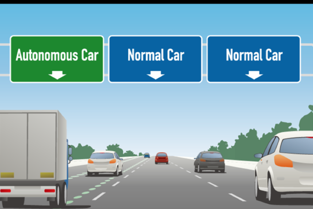 The report suggests that within 15 years, self-driving cars would replace existing vehicles along the route between the two cities and human-driven cars would not be permitted except for times when there is little congestion. Photo: Submitted