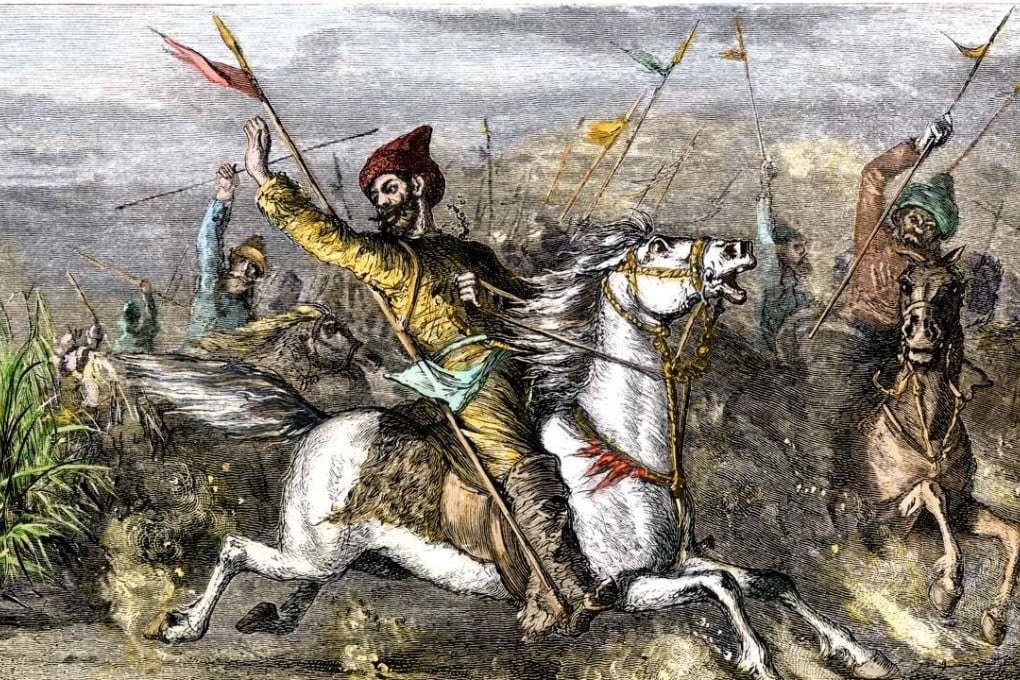 An illustration of Genghis Khan in action.