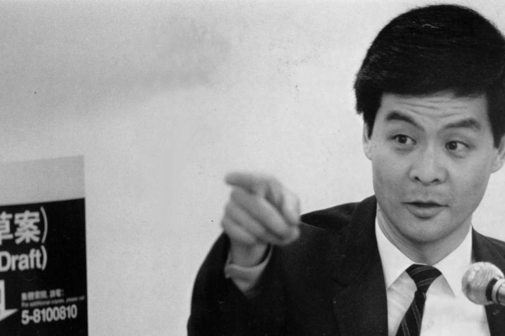 A 1989 photo of Leung Chun-ying speaking at the Council Committee for the Basic Law's office. Photo: SCMP Pictures26 Feb 1989
