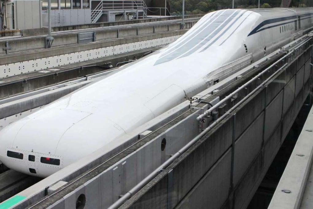 Central Japan Railway's seven-car maglev train returns to the station after setting a new world speed record in a test run near Mount Fuji, clocking more than 600 kilometres per hour on April 21, 2015. Photo: AFP