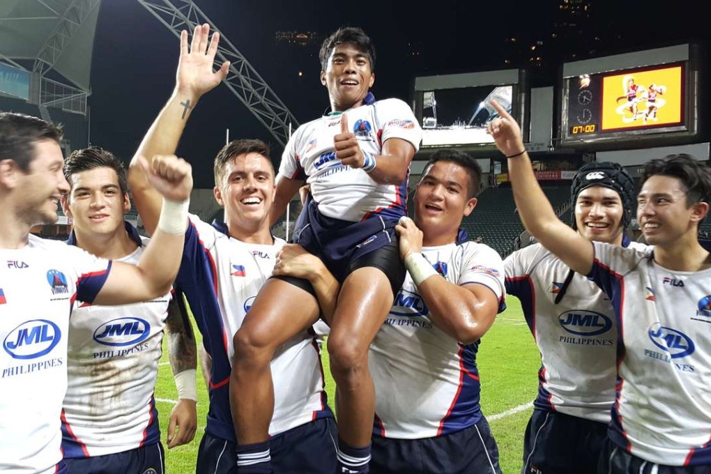Lito Ramirez after scoring a try in Hong Kong. Photo: Philippine Rugby Football Union