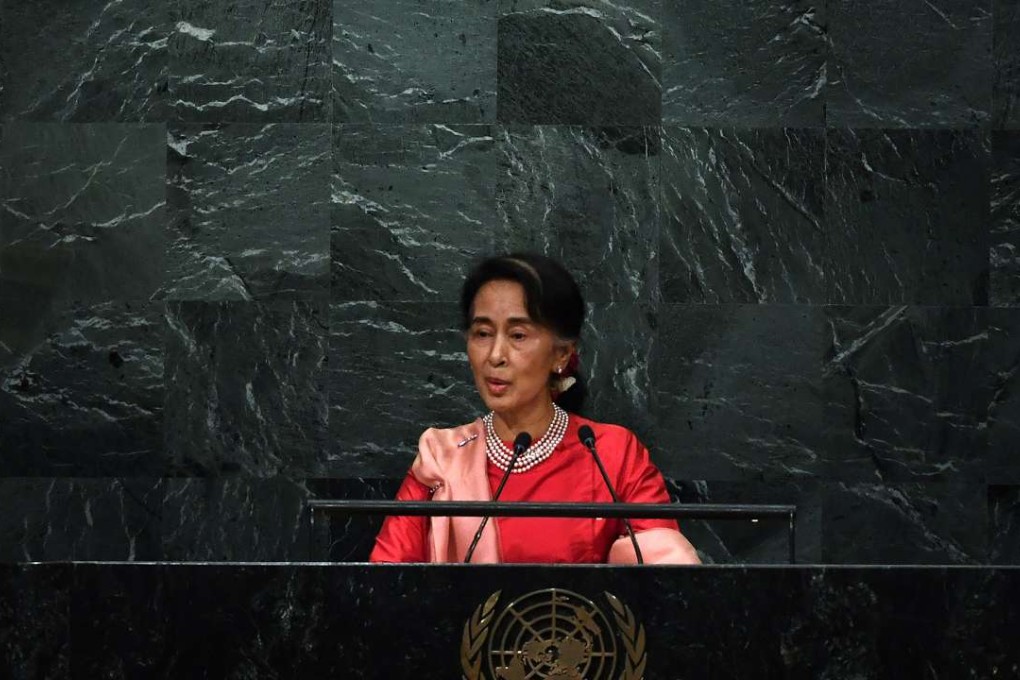 Myanmar State Counselor Aung San Suu Kyi addresses the 71st session of the United Nations General Assembly. Photo: Xinhua