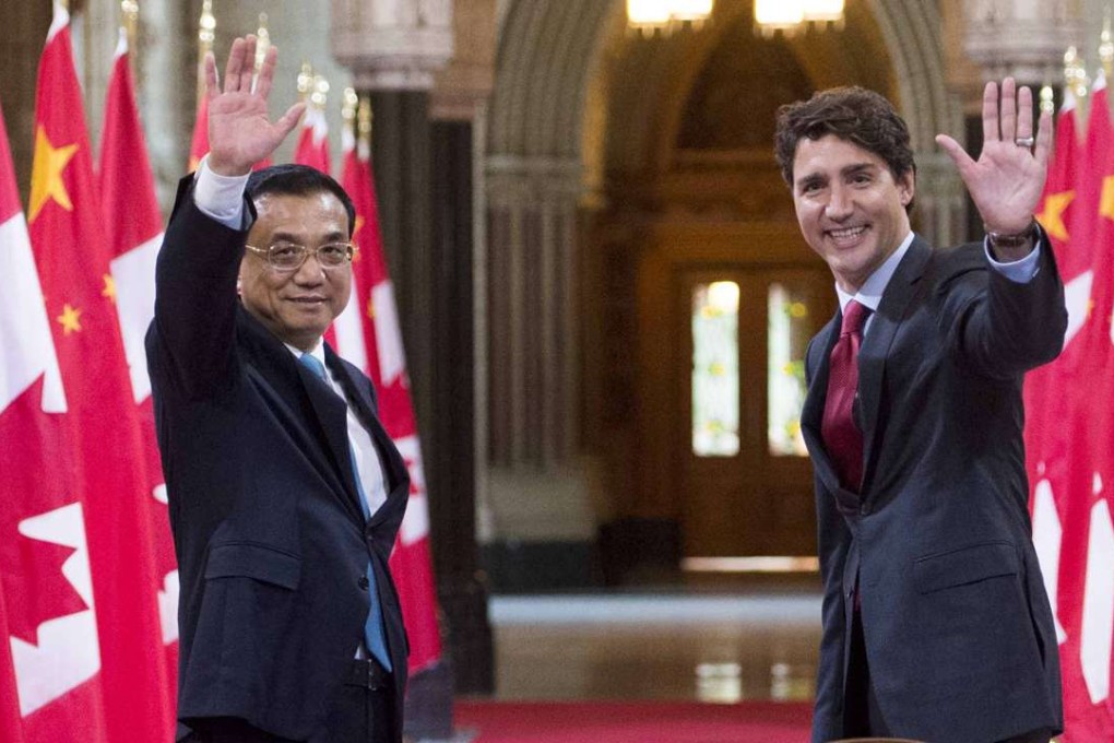Premier Li Keqiang pictured with Canadian Prime Minister Justin Trudeau during a press conference on Parliament Hill in Ottawa. Photo: Xinhua