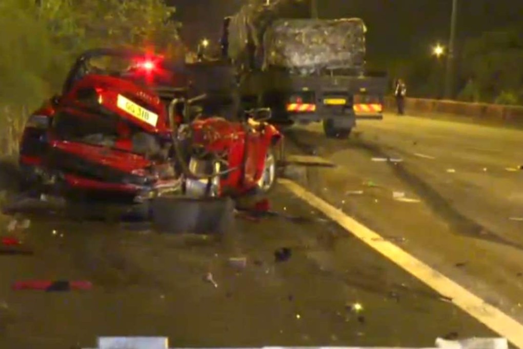 Screen capture from a news video of the accident on North Lantau Highway.