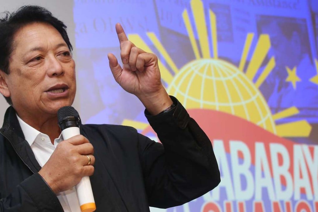 Philippine labour minister Silvestre Bello speaking at the University of Hong Kong on Sunday. Photo: David Wong