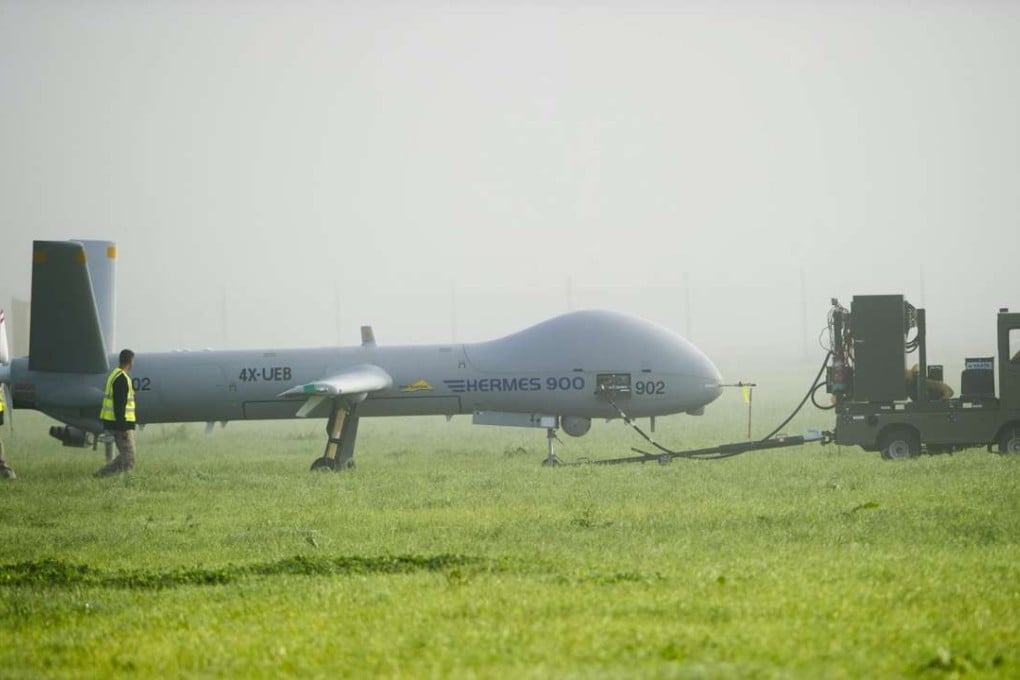 A file photograph showing a surveillance drone before starting a test flight on at the airbase Emmen in Switzerland. Photo: EPA
