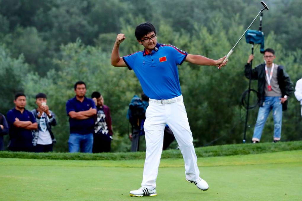 Dou Zecheng celebrates winning the Yunnan Open. Photos: PGA Tour China Series