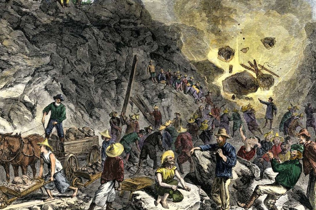 Immigrant workers building the transcontinental railroad in 1869. Pictures: Alamy; California State Library