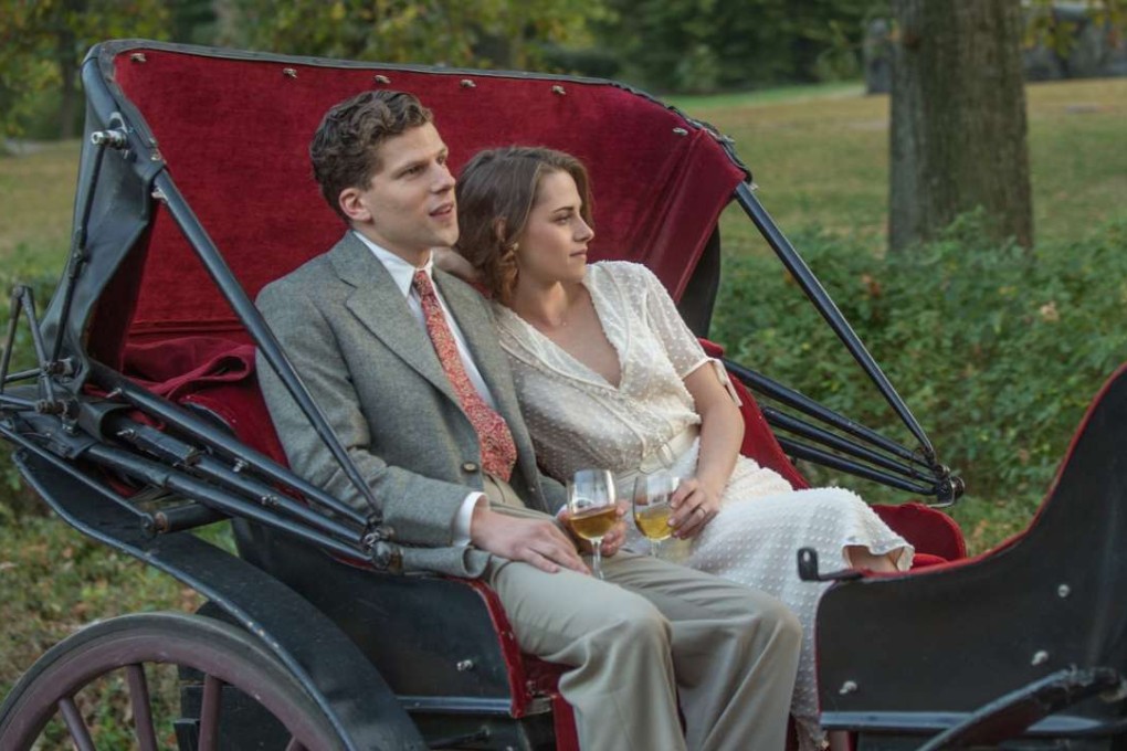 Jesse Eisenberg and Kristen Stewart in Cafe Society.