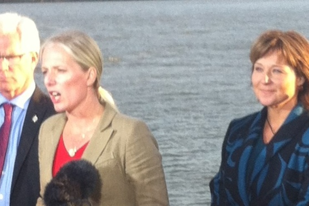 Federal Natural Resources Minister Jim Carr, Environment Minister Cathernine McKenna, and Premier Christy Clark. Photo: Nelson Bennett