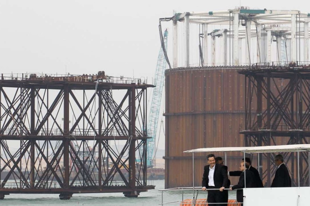 Hong Kong Chief Executive Leung Chun-ying at a section of the Hong Kong-Zhuhai-Macau bridge in 2014. Photo: SCMP Pictures