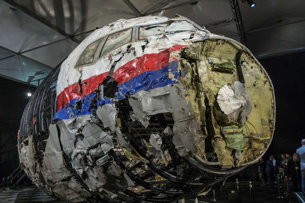 The reconstructed wreckage of the MH17 aeroplane. Photo: Reuters