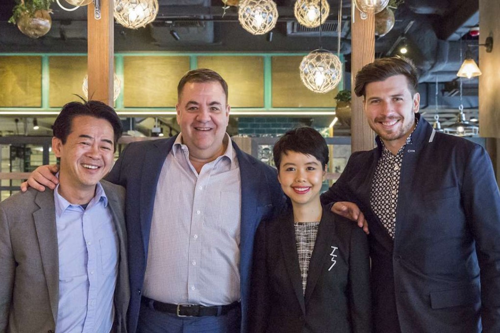 Harlan Goldstein (second from left) with Peter Cuong Franklin (left), ZS Hospitality’s Elizabeth Chu Yuet-han and Christian Gerard Mongendre at the opening of the company’s restaurant Home – Eat to Live in Central earlier this year.