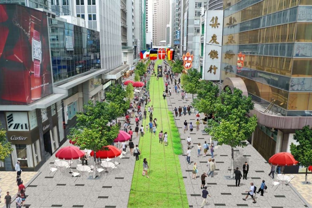 An artist’s impression of how a pedestrianised Des Voeux Road in Central might look. Photo: SCMP Pictures