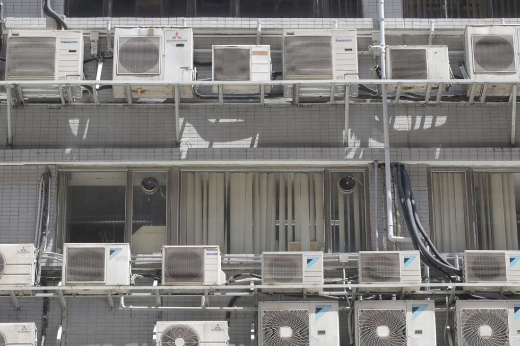 Air-con units outside an industrial building in Lai Chi Kok. Photo: Paul Yeung