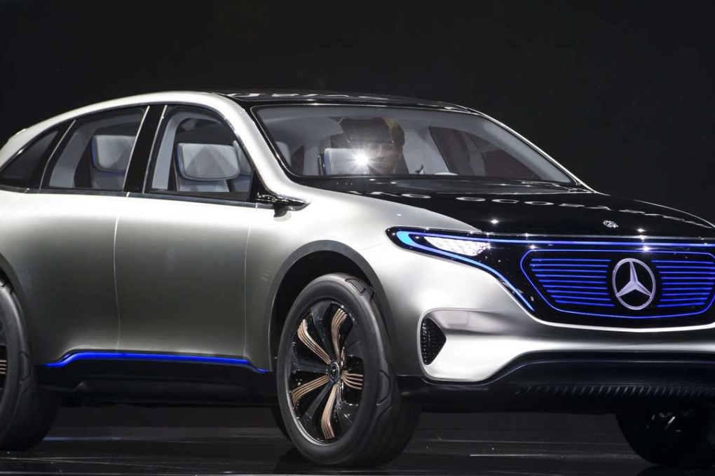 A prototype of the first model in the Mercedes-Benz EQ electric car range, an SUV, is unveiled at the Paris Motor Show. It;s expected to go on sale in 2019 and cost over HK$400,000. Photo: EPA