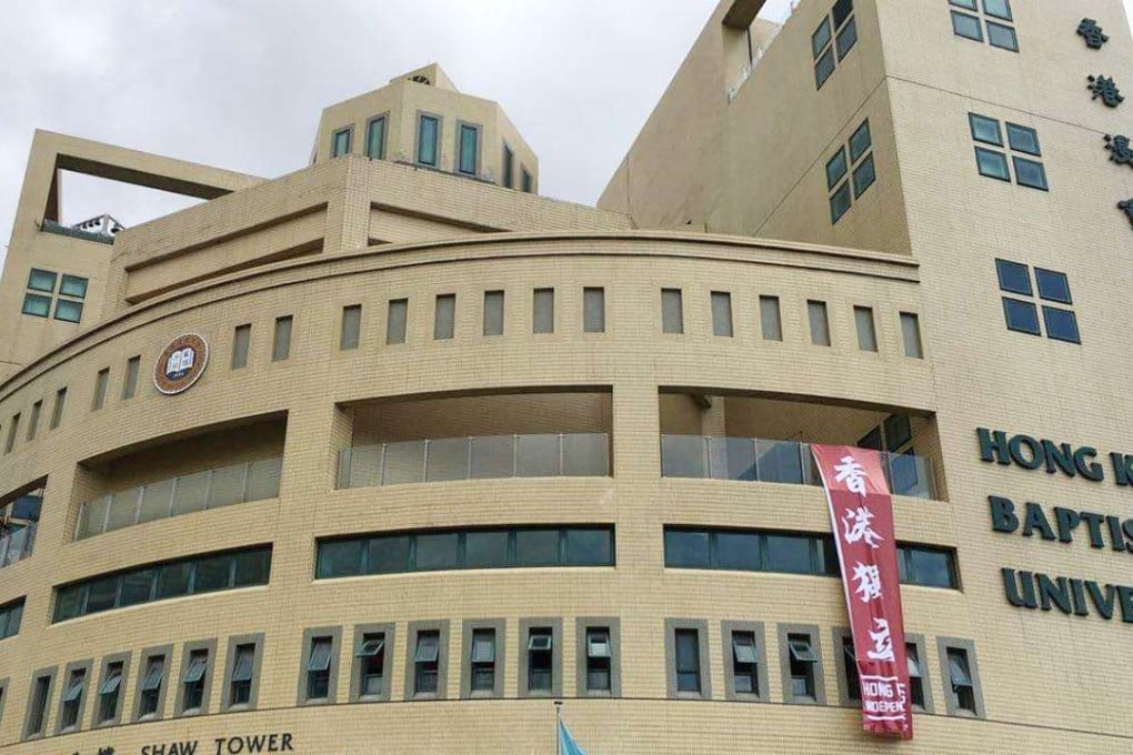 A banner saying "HK Independent" was hanged inside the Baptist University. Photo: Facebook