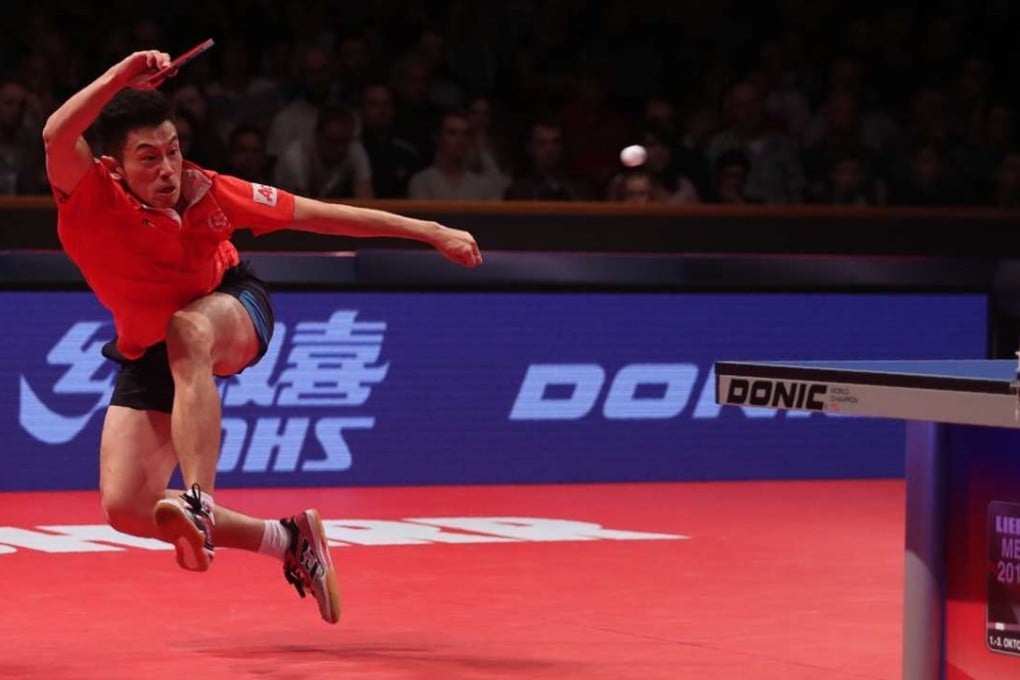 Wong Chun-ting in action at the table tennis World Cup in Saarbrücken, Germany.