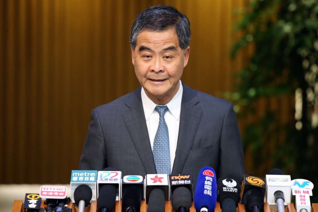 Chief Executive Leung Chun-ying speaking to the press before the Exco meeting. Photo: Dickson Lee