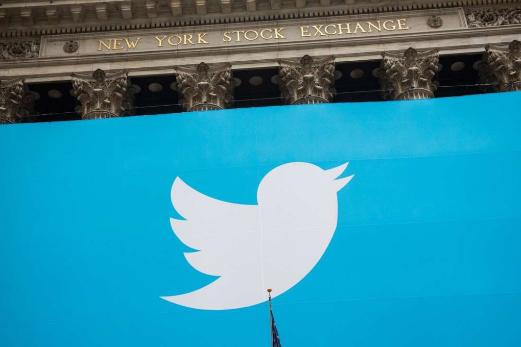 The Twitter logo displayed on a banner outside the New York Stock Exchange (NYSE) in New York. Photo: AFP