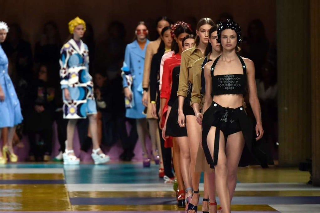 Miu Miu at the beach – models parade on the catwalk in swimwear at the label’s 2017 spring/summer ready-to-wear show in Paris. Photo: AFP