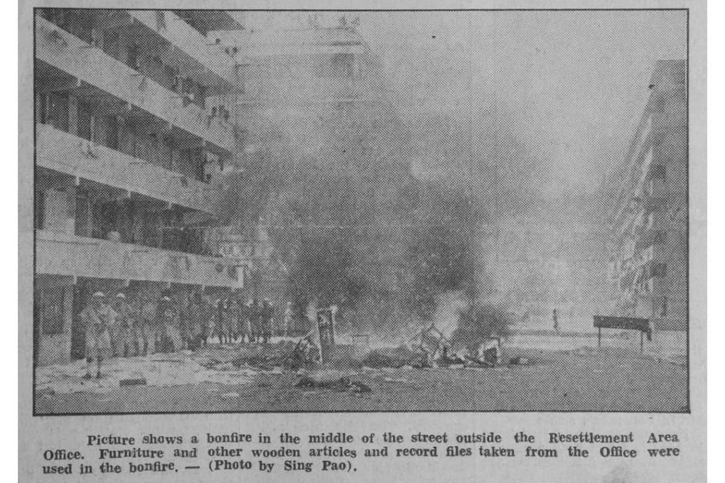 A photograph published in the South China Morning Post on October 11, 1956, the day after rioting broke out in Kowloon.
