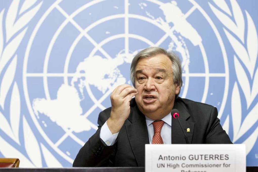 United Nations High Commissioner for Refugees Antonio Guterres speaks during a news conference at the European headquarters of the United Nations in Geneva, Switzerland. Photo: AP