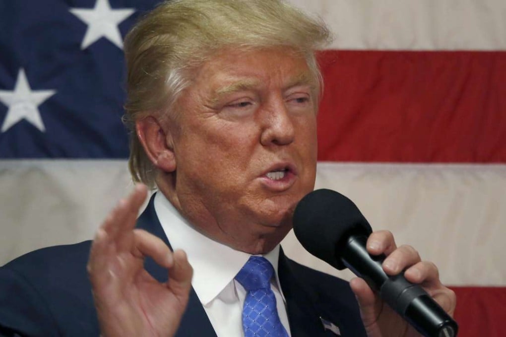 US Republican presidential candidate Donald Trump addresses a town hall event in Sandown, New Hampshire, on Thursday. Photo: AFP