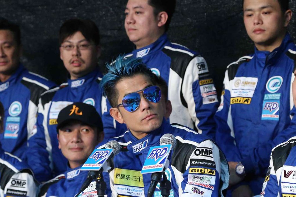 Celebrities suit up and lend their star power to Formula E – (front row from left) Jacquelin Chong, Alex Fong Fong Chung-Sun, Aaron Kwok Fu-shing and Chin Ka-lok. Photo: K. Y. Cheng
