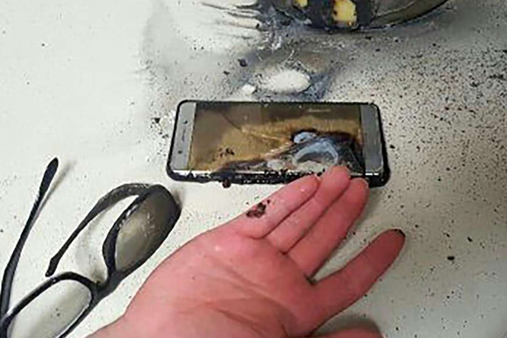 A Samsung Note 7 caught fire in a town 270 kilometres south of Seoul, South Korea, in this police image released on September 13, 2016. Photo: AFP Handout
