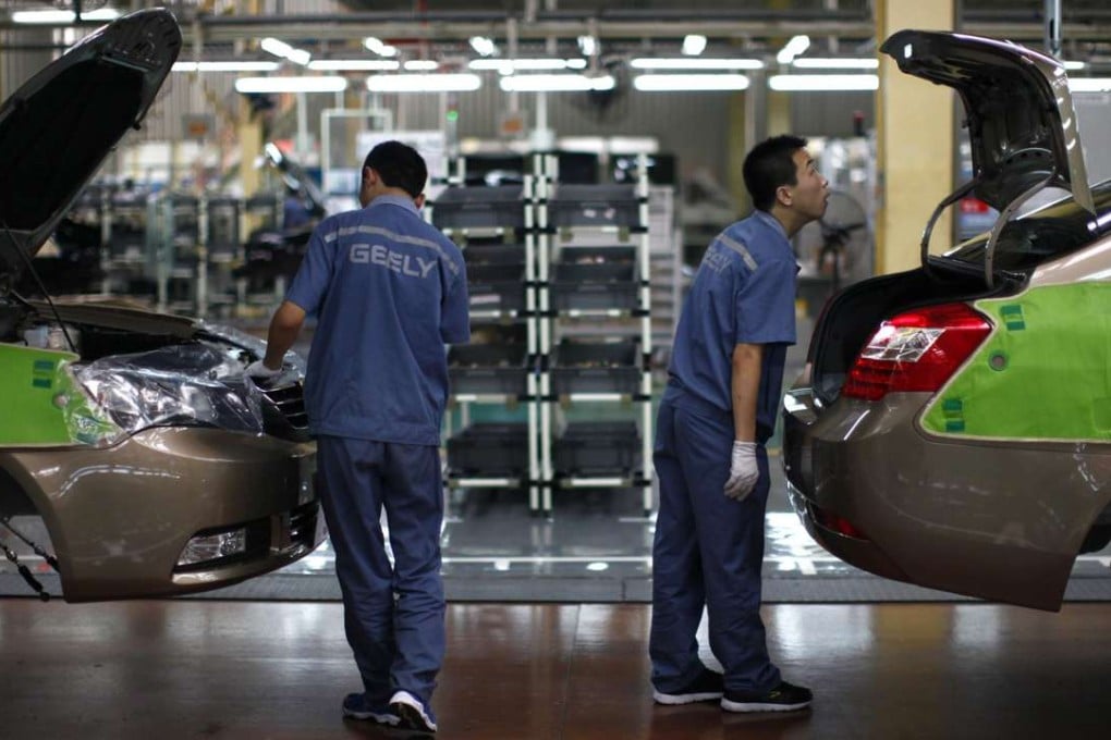 Inside a Geely assembly line in Zhejiang province. The company’s stock rallied on Tuesday after record sales in September. Photo: Reuters