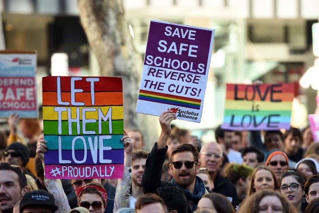 Pro-gay marriage supporters attending a rally in Sydney. File photo: AFP