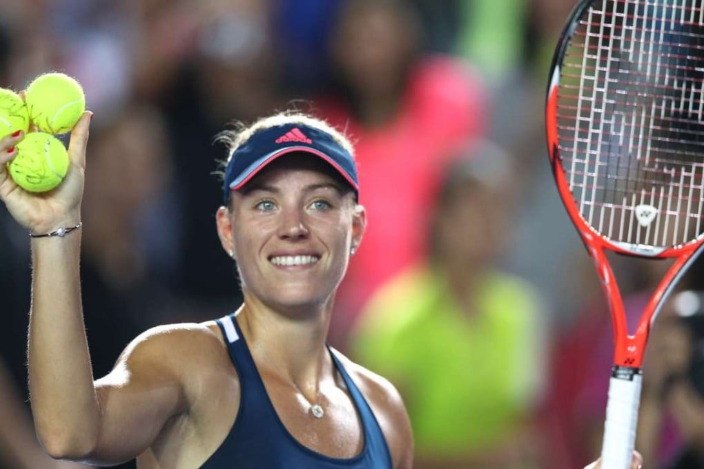 Angelique Kerber has a light moment against Louisa Chirico at the Prudential Hong Kong Open. Photo: K. Y. Cheng