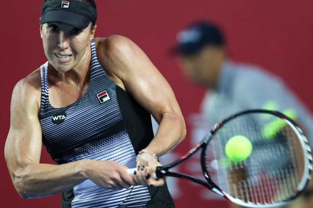 Jelena Jankovic hits a return against fellow Serbian Aleksandra Krunic at the Hong Kong Open. Photo: K. Y. Cheng