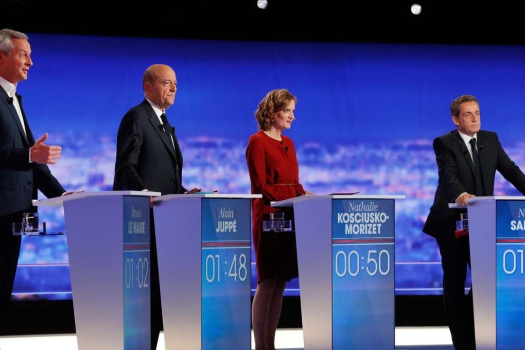 From left: Republican candidates Bruno Le Maire, Alain Juppe, Nathalie Kosciusko-Morizet and Nicolas Sarkozy. Photo: EPA