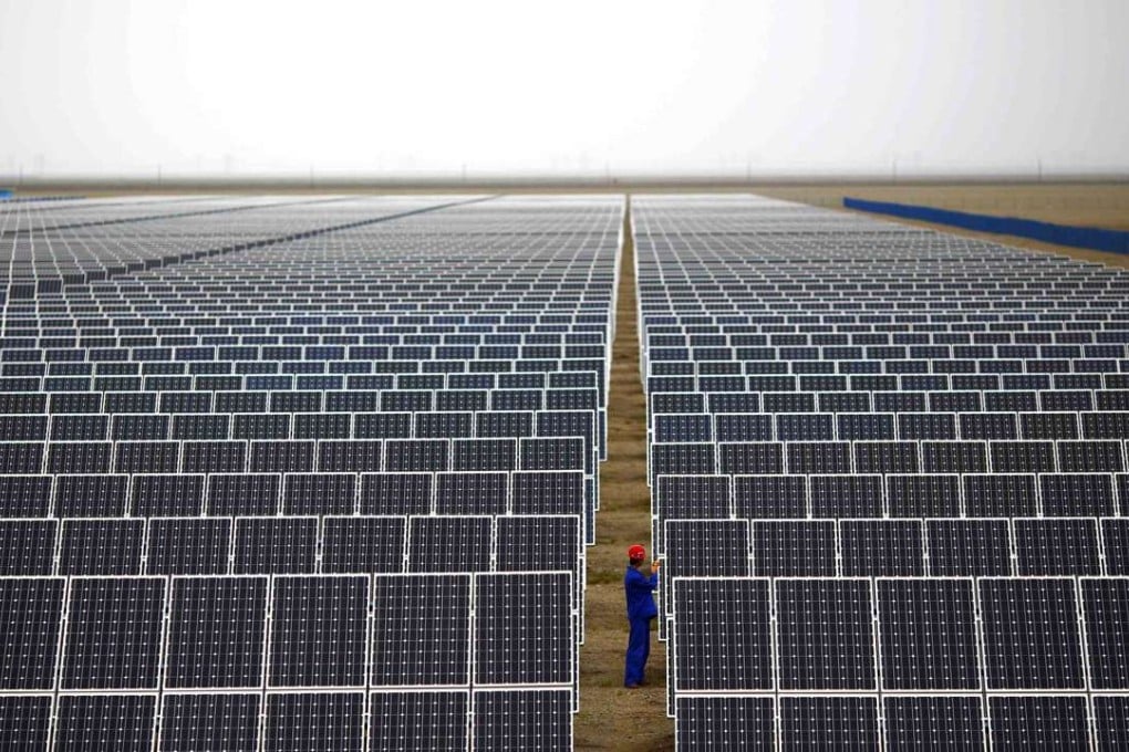 A solar farm in Dunhuang, Gansu Province. China is now the world’s biggest market for green bonds, which raise funds for environmentally beneficial projects. Photo: Reuters