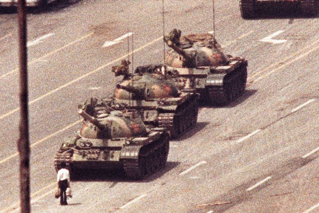 The iconic image of the 1989 Tiananmen Square crackdown incident. A man stands in front of a convoy of tanks in the Avenue of Eternal Peace in Tiananmen Square in Beijing. Photo: Reuters